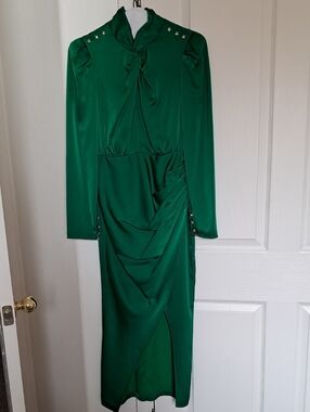 self portrait green satin dress Self-Portrait Green Duchess Satin Top main image 0